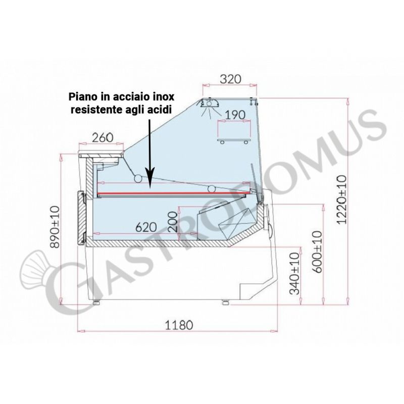 Ausstellungsfläche aus säurebeständigem Edelstahl  für Mila Kühltheke – Länge 1960 mm